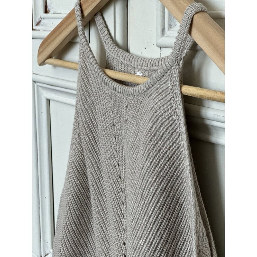 Women's S Scoop Neck Knit Tank Top Casual Loose Sleeveless Split Sides Taupe - Picture 3 of 11